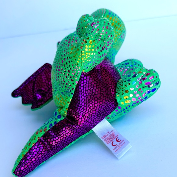 TY Beanie Boos Cinder The Green Dragon Glitter Textured Sparkling Plush Toy - Picture 5 of 8